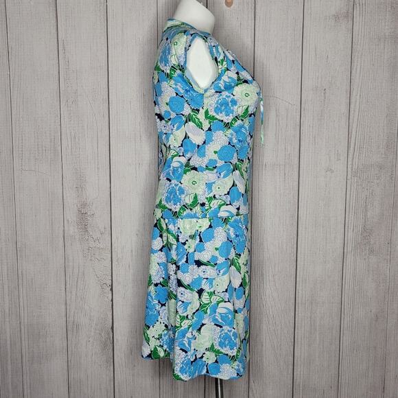 Vintage 70s Laura Mae Blue Floral Polyester Skirt Set, size 12 - Picture 2 of 9